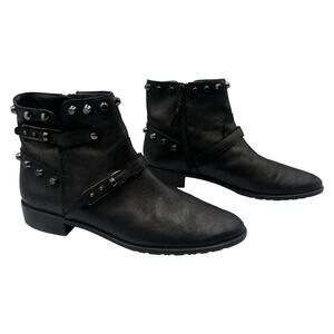 Stuart Weitzman Go West Studded Leather Ankle Boots Booties Black Size 9M